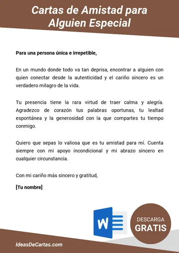 Plantilla de Cartas de Amistad para Alguien Especial para descargar y editar en Microsoft Word