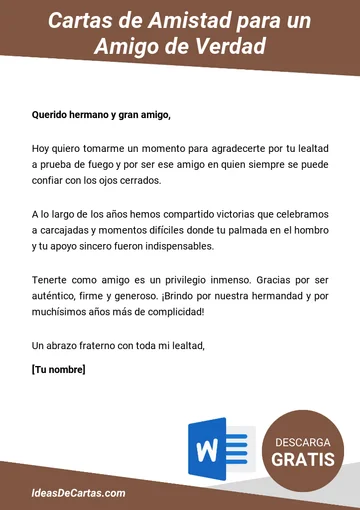 Plantilla de Cartas de Amistad para un Amigo de Verdad para descargar y editar en Microsoft Word