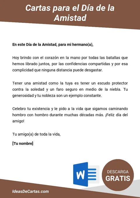 Plantilla de Cartas para el Día de la Amistad: Lazos Inquebrantables para editar en Word (.docx)