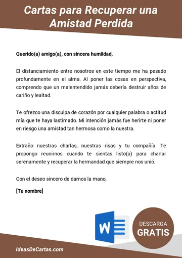 Plantilla de Cartas para Recuperar una Amistad Perdida para descargar y editar en Microsoft Word
