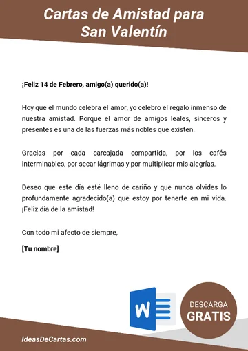 Plantilla de Cartas de Amistad para San Valentín para descargar y editar en Microsoft Word