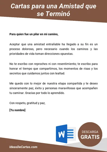 Plantilla de Cartas para una Amistad que se Terminó para descargar y editar en Microsoft Word