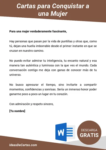 Plantilla de Carta para Conquistar a una Mujer para descargar y editar en Microsoft Word