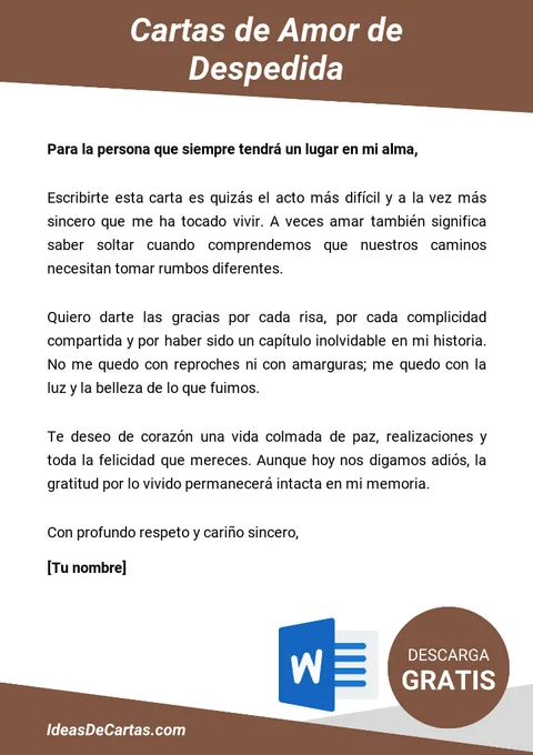 Plantilla de Cartas de Amor de Despedida: Un Adiós con Respeto y Gratitud para editar en Word (.docx)