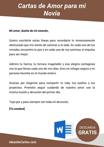 Plantilla de Carta de Amor para mi Novia para descargar y editar en Microsoft Word
