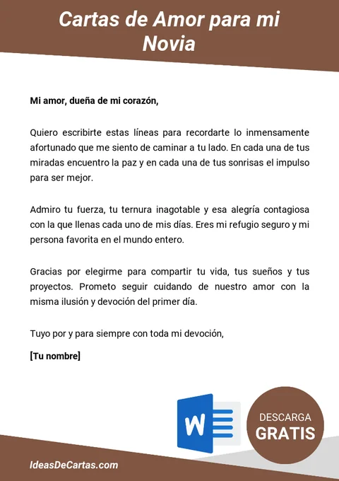 Plantilla de Cartas de Amor para mi Novia: Textos Románticos y Emotivos para editar en Word (.docx)
