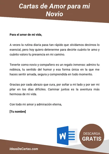 Plantilla de Carta de Amor para mi Novio para descargar y editar en Microsoft Word