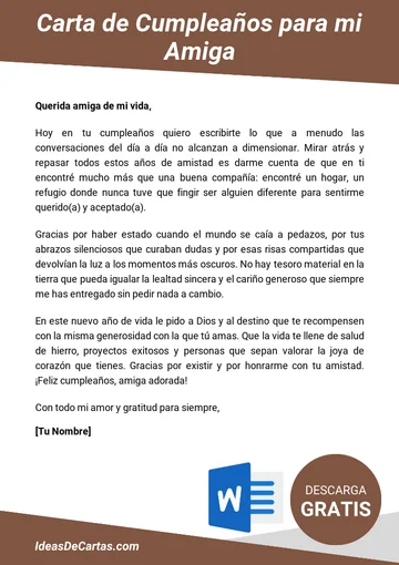 Plantilla de Carta de Cumpleaños para mi Amiga para descargar y editar en Microsoft Word