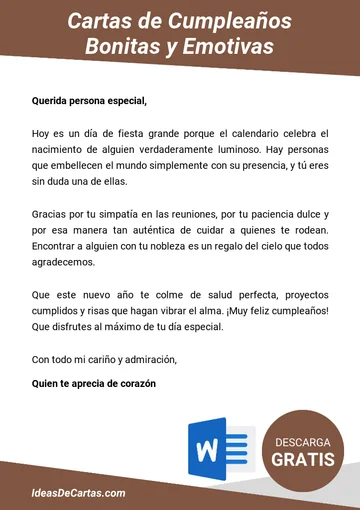 Plantilla de Cartas de Cumpleaños Bonitas y Emotivas para descargar y editar en Microsoft Word