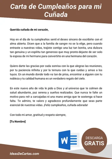 Plantilla de Carta de Cumpleaños para mi Cuñada para descargar y editar en Microsoft Word