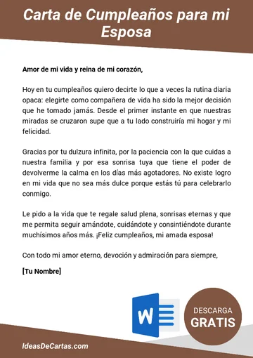 Plantilla de Carta de Cumpleaños para mi Esposa para descargar y editar en Microsoft Word