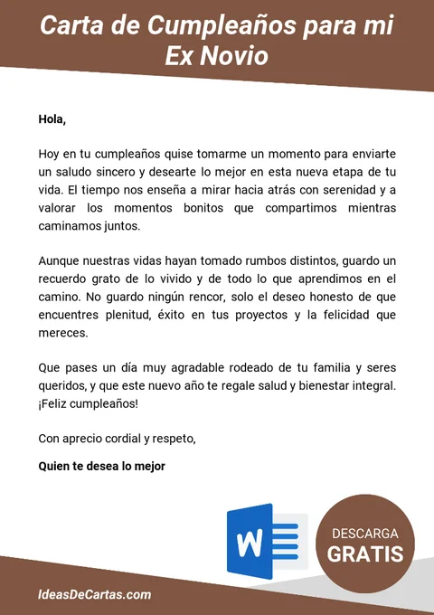 Plantilla de Carta de Cumpleaños para mi Ex Novio para descargar y editar en Microsoft Word