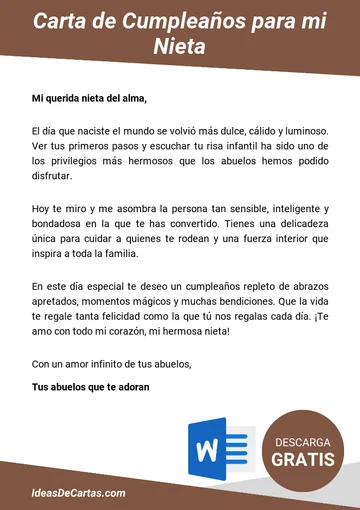 Plantilla de Carta de Cumpleaños para mi Nieta para descargar y editar en Microsoft Word