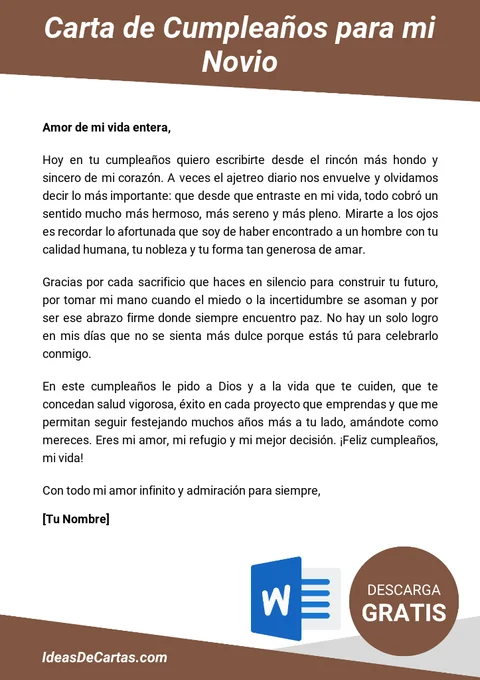 Plantilla de Carta de Cumpleaños para mi Novio para descargar y editar en Microsoft Word