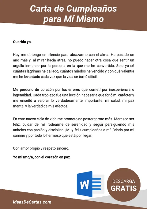 Plantilla de Carta de Cumpleaños para Mí Mismo para descargar y editar en Microsoft Word