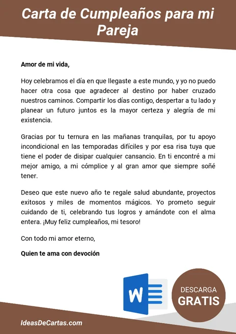 Plantilla de Carta de Cumpleaños para mi Pareja para descargar y editar en Microsoft Word