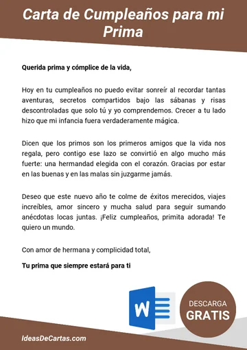 Plantilla de Carta de Cumpleaños para mi Prima para descargar y editar en Microsoft Word