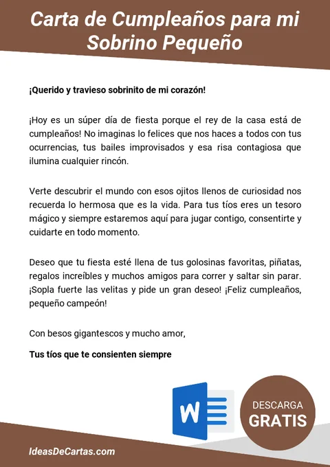 Plantilla de Carta de Cumpleaños para mi Sobrino Pequeño para descargar y editar en Microsoft Word