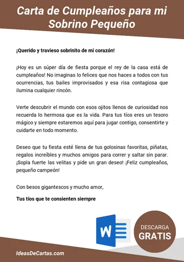 Plantilla de Carta de Cumpleaños para mi Sobrino Pequeño para descargar y editar en Microsoft Word