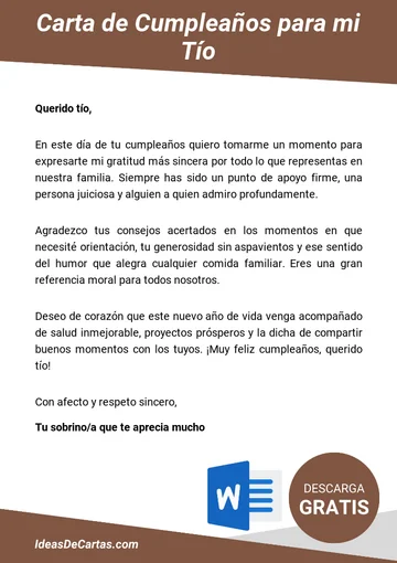 Plantilla de Carta de Cumpleaños para mi Tío para descargar y editar en Microsoft Word