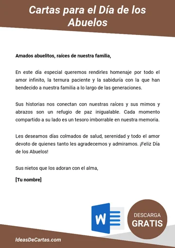 Plantilla de Carta para el Día de los Abuelos para descargar y editar en Microsoft Word