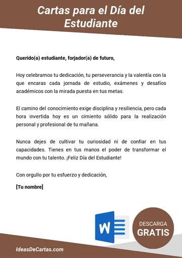 Plantilla de Carta para el Día del Estudiante para descargar y editar en Microsoft Word