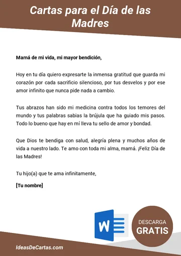 Plantilla de Carta para el Día de las Madres para descargar y editar en Microsoft Word