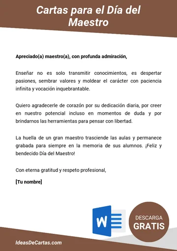 Plantilla de Carta para el Día del Maestro para descargar y editar en Microsoft Word