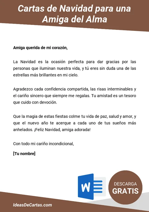 Plantilla de Cartas de Navidad para una Amiga: Cariño y Complicidad para editar en Word (.docx)