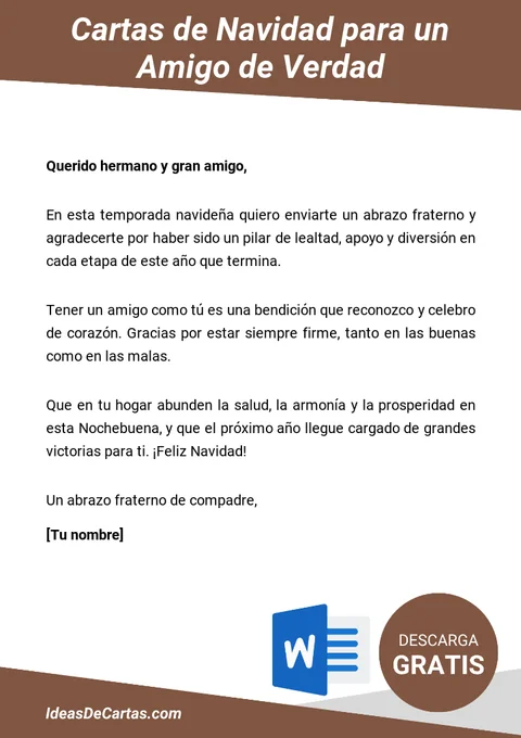 Plantilla de Cartas de Navidad para un Amigo: Alegría y Gratitud para editar en Word (.docx)
