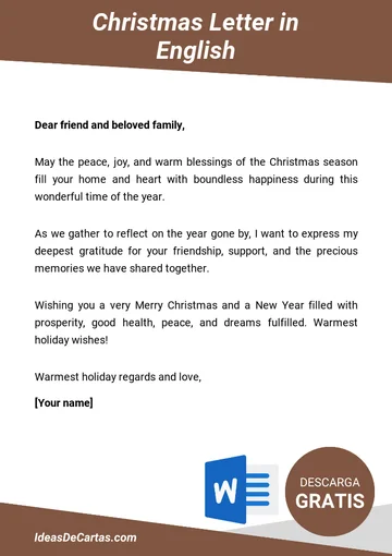 Plantilla de Christmas Letter in English para descargar y editar en Microsoft Word
