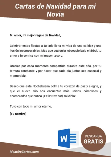 Plantilla de Carta de Navidad para mi Novia para descargar y editar en Microsoft Word
