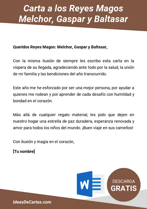 Plantilla de Carta de Reyes Magos: Ilusión y Tradición en la Epifanía para editar en Word (.docx)