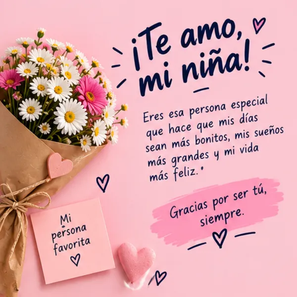 Tarjeta de amor para mi novia te amo mi niña y persona favorita