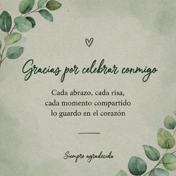 Mensaje de agradecimiento por celebrar mi cumpleaños en verde salvia