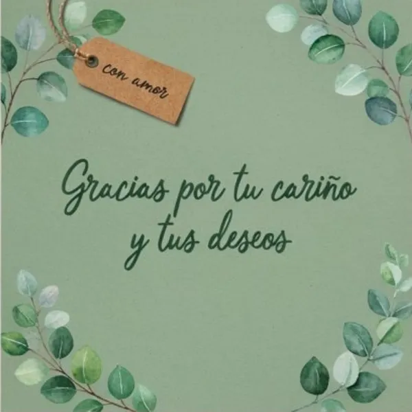 Tarjeta de agradecimiento por felicitaciones de cumpleaños con eucalipto