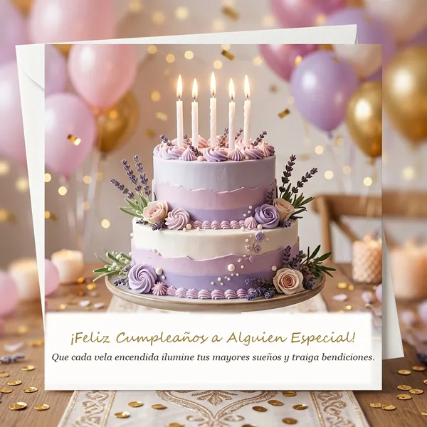 Tarjeta con tarta de cumpleaños y velas para alguien especial