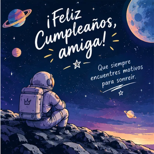 Carta de cumpleaños para una amiga que sueña en grande con astronauta y estrellas