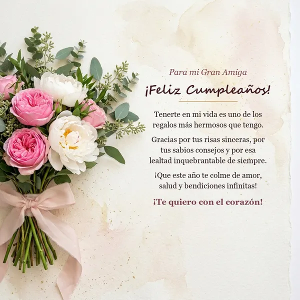 Tarjeta floral de cumpleaños para mi mejor amiga con dedicatoria