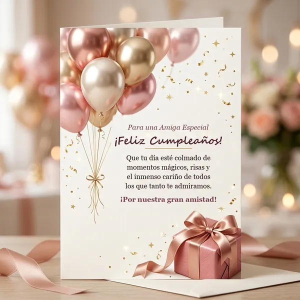 Tarjeta de cumpleaños para una amiga especial con globos dorados