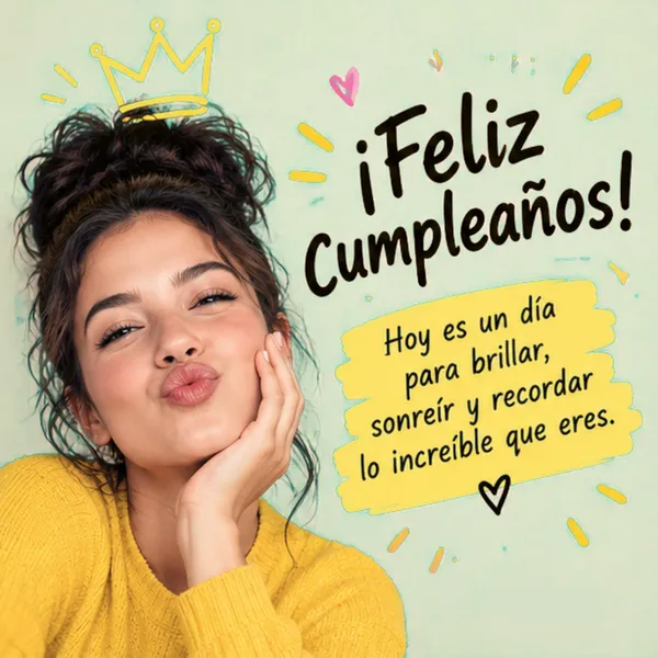 Tarjeta de cumpleaños bonita para brillar con corona festiva