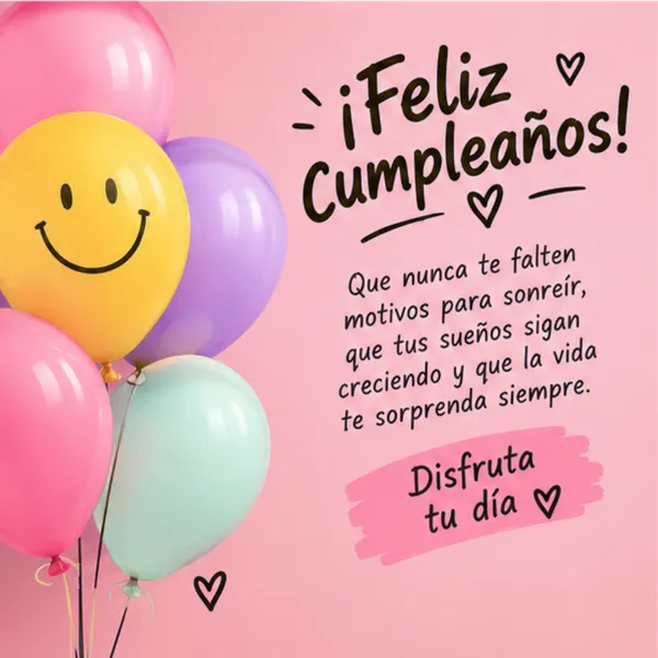 Tarjeta de cumpleaños alegre y bonita con globos de carita sonriente