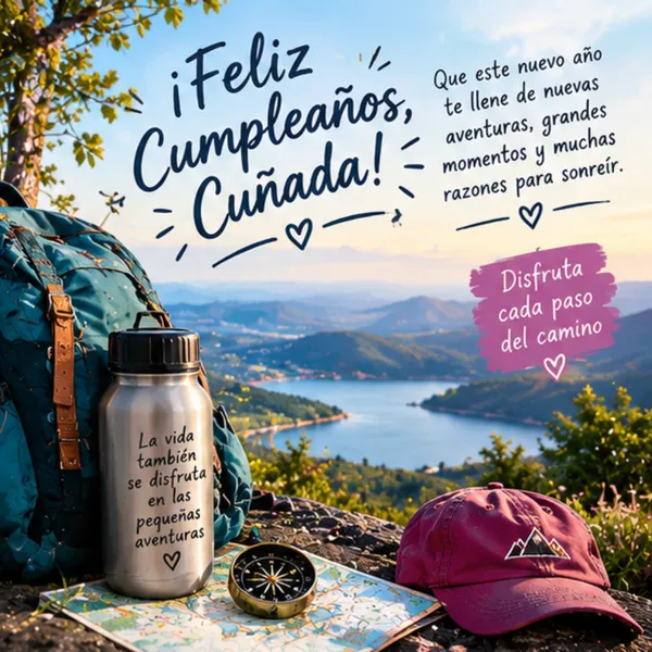 Carta y tarjeta de cumpleaños para mi cuñada querida con hermoso atardecer en la montaña