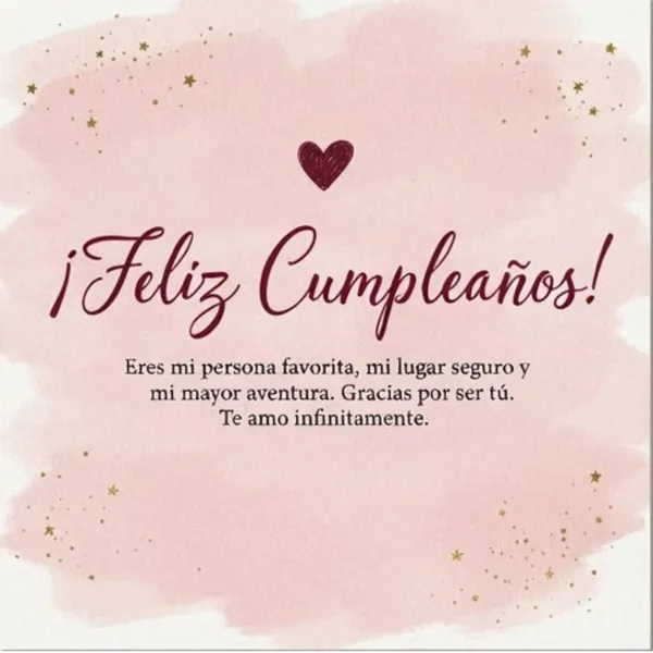 Tarjeta dulce y romántica de cumpleaños para mi pareja con acuarela rosa y corazón