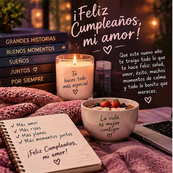 Dedicatoria de amor y cumpleaños para mi esposa a la luz de las velas