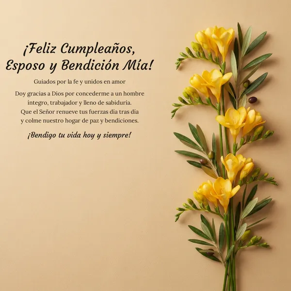 Carta y tarjeta de bendición de cumpleaños para mi esposo cristiano con mensaje de fe