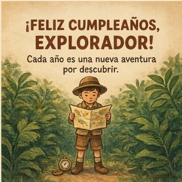 Tarjeta de feliz cumpleaños para mi hijo con temática de aventuras y exploración