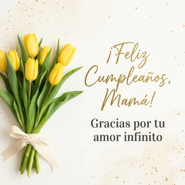 Carta de cumpleaños para mi mamá amada con ramo de tulipanes y flores