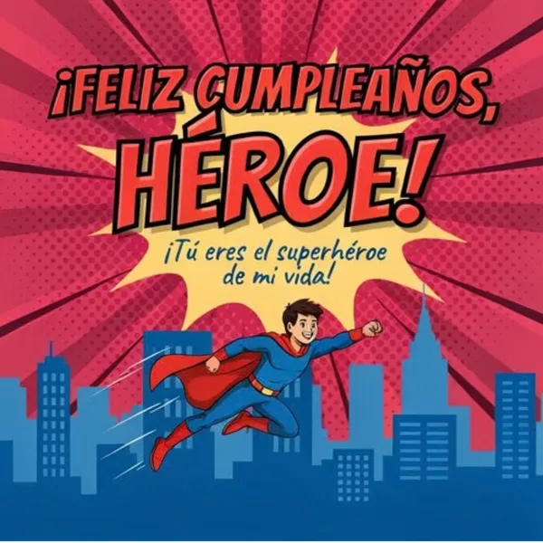 Carta y tarjeta de cumpleaños cómic para mi nieto superhéroe con traje y capa