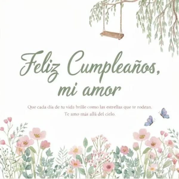 Tarjeta de cumpleaños para mi novio bajo las estrellas y columpio